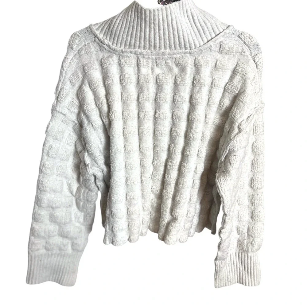 Free People Care FP‎ Soul Searcher Mock Neck Bohemian Sweater Squares Ivory XS